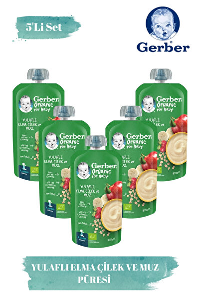 GERBER Organik Yulaflı Elma Çilek ve Muz Püre 110g 5'li Set