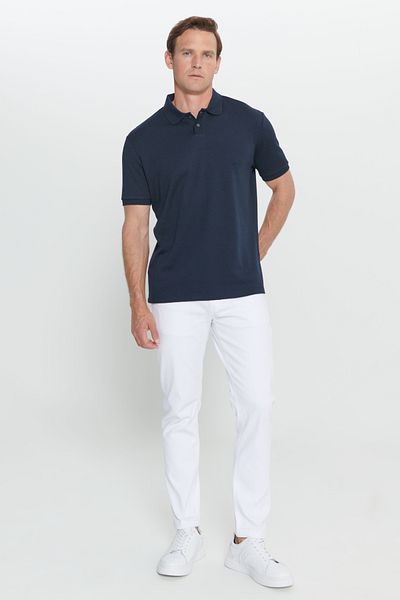 ALTINYILDIZ CLASSICS Marineblaues Herren-T-Shirt mit regulärer Passform und entspanntem Polokragen