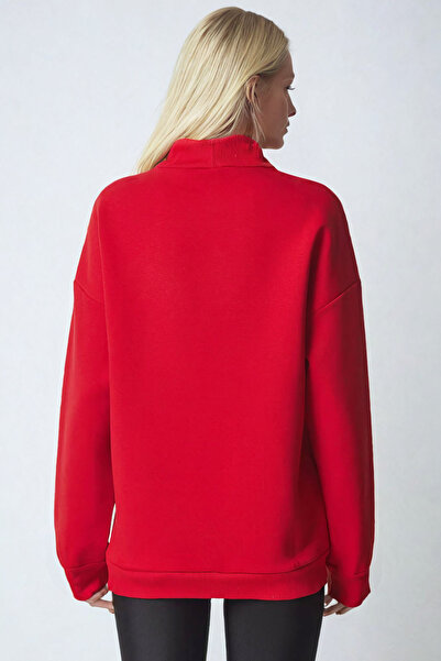 Trend Alaçatı Stili Rotes Damen-Sweatshirt mit Rollkragenpullover ALC-X12627