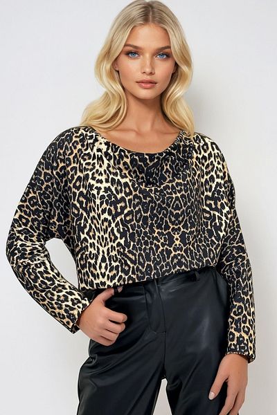 Trend Alaçatı Stili Women's Leopard Degaje Collar Wide Cut Knitted Blouse Alc-X13126