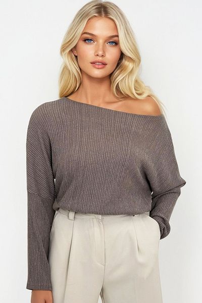 Trend Alaçatı Stili Women's Mink Boat Neck Knitted Blouse Alc-015-047-Nye