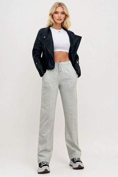 Trend Alaçatı Stili Karmelange Damen-Jogginghose mit hoher Taille vorne, Gras, weitem Bein und doppelter Tasche ALC-X7957