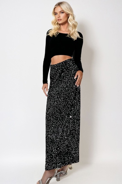 Trend Alaçatı Stili Women's Silver High Waist Sequin Sequin Maxi Length Skirt Alc-X13293