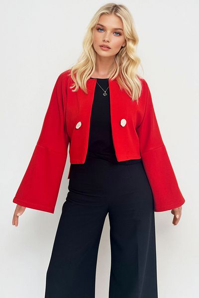 Trend Alaçatı Stili Women's Red Button Detail Open Front Short Jacket Alc-X12490