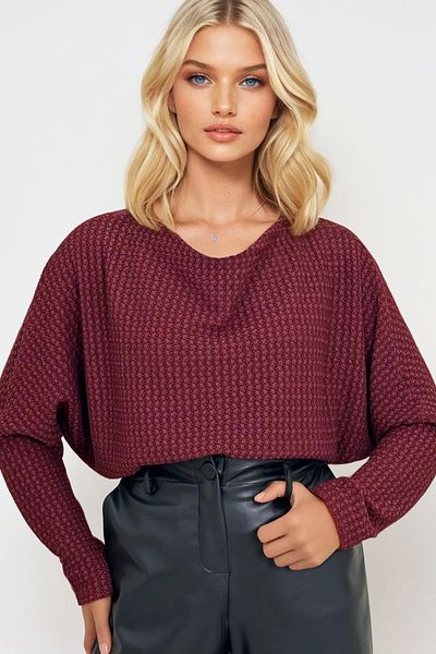Trend Alaçatı Stili Women's Burgundy Degaje Collar Wide Cut Knitted Blouse Alc-X13126