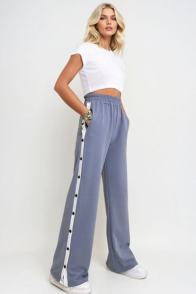 Trend Alaçatı Stili Gray Double Pocket Elastic Side Panel - Wide Leg Women's Trousers Alc-X12713