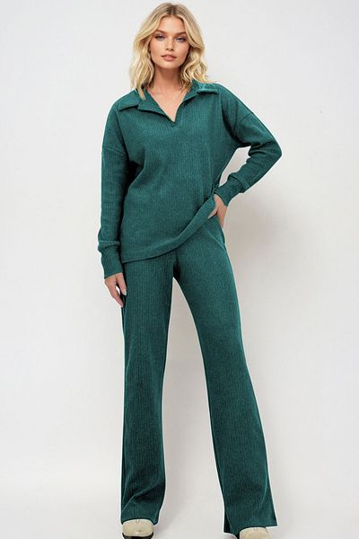 Trend Alaçatı Stili Petrol Blue Polo Neck Women's Top and Palazzon Pants Set - Alc-796-001