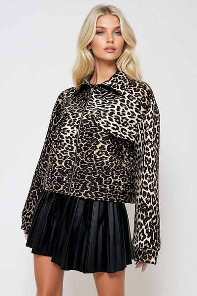 Trend Alaçatı Stili Women's Leopard Double Pocket Zipper Jacket Alc-X13275