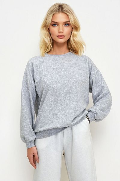 Trend Alaçatı Stili Karmelange Oversize-Basic-Sweatshirt mit Rundhalsausschnitt für Damen ALC-669-001