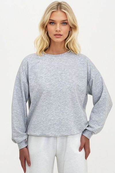 Trend Alaçatı Stili Karmelange Oversize-Basic-Sweatshirt mit Rundhalsausschnitt für Damen ALC-669-001