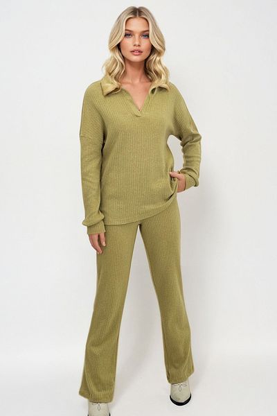 Trend Alaçatı Stili Oil Green Women's Polo Neck and Palazzon Pants Set - Alc-796-001