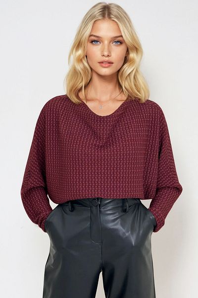 Trend Alaçatı Stili Women's Burgundy Degaje Collar Wide Cut Knitted Blouse Alc-X13126