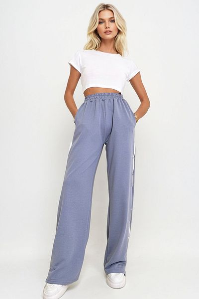 Trend Alaçatı Stili Gray Double Pocket Elastic Side Panel - Wide Leg Women's Trousers Alc-X12713