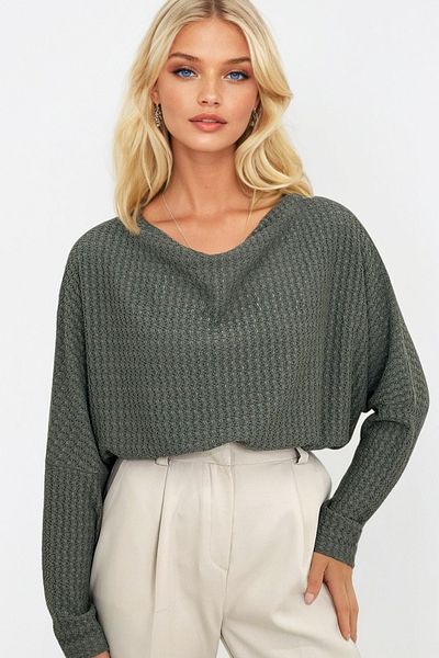 Trend Alaçatı Stili Women's Khaki Degaje Lapel Wide Cut Knitted Blouse Alc-X13126