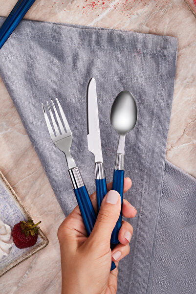 Karaca Fluca 18 Parça 6 Kişilik Kahvaltı Çatal Kaşık Bıçak Seti Mavi