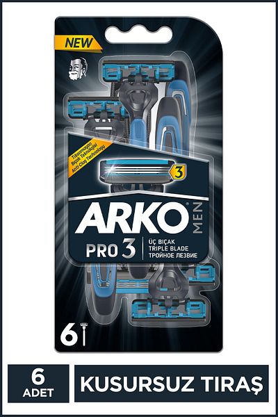 Arko Men Pro3 Men's Razor - 3 Blades, 6 Pieces