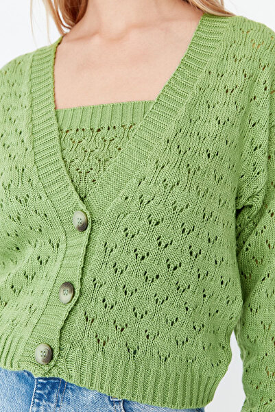 Trendyol Collection Openwork Mint Crop Knitwear Cardigan - Perforated Twoss20Hi0034