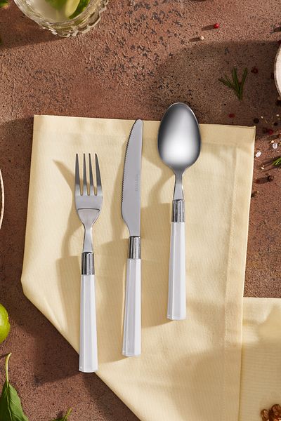 Karaca Fluca 18 Pieces - White Dinner Fork Spoon Knife Set for 6 People
