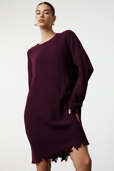 Trendyol Collection Rochie tricotată simplă, uni, mini, lată, detaliată, TWOAW24EL00113
