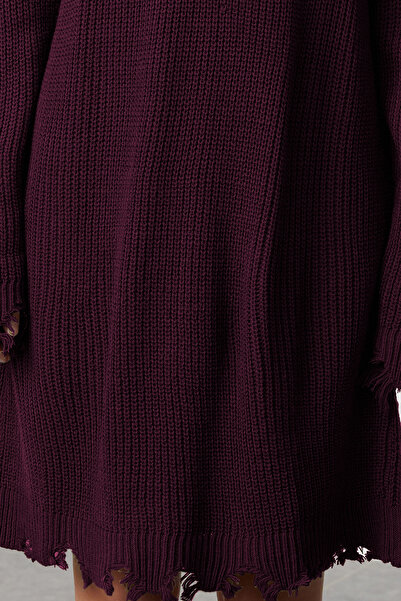 Trendyol Collection Μπορντό μονόχρωμο μίνι φαρδύ φόρεμα με λεπτομέρεια μονόχρωμο πλεκτό TWOAW24EL00113