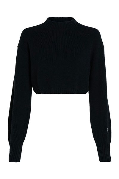 Calvin Klein Jeans KNITWEAR, FÜR DAMEN, MOCK TURTLENECK, SHORT DROP, LONG SLEEVES, SOLID COLOUR, EMBROIDERED LOGO