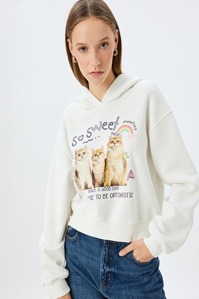 Koton Ecru Women's Sweatshirt 5Wal10613Ik