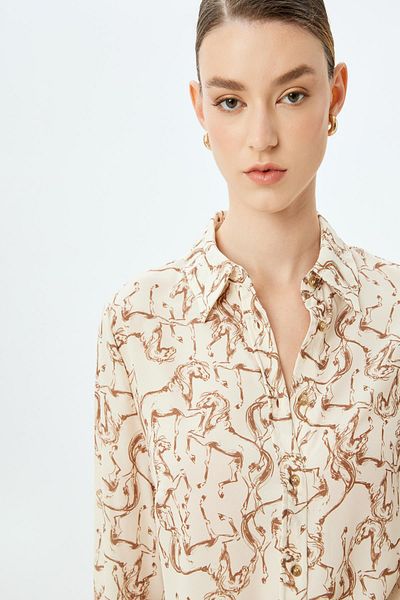 Koton Ecru Print Women's Shirt 5Wak60251Uw