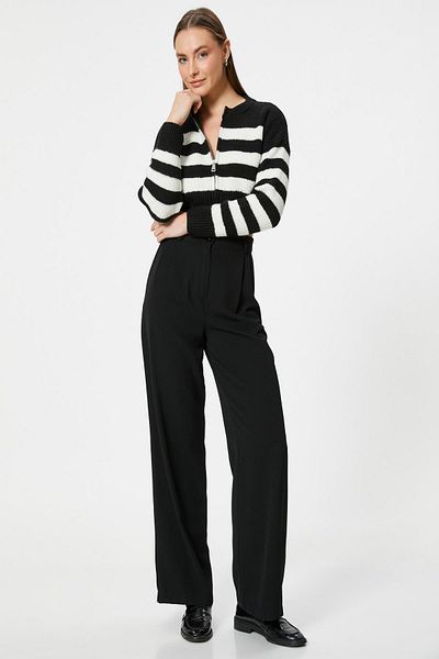 Koton Women's Black Striped Cardigan 5Wak90046Ht