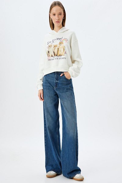 Koton Ecru Women's Sweatshirt 5Wal10613Ik