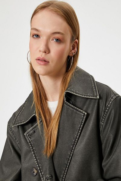 Koton Anthrazitfarbener Trenchcoat für Damen 5WAL00018IW
