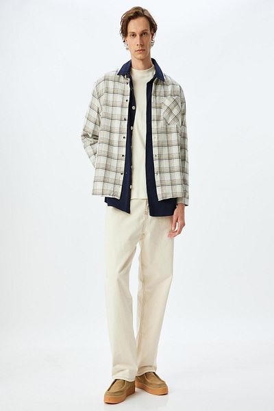 Koton Men's Beige Plaid Shirt 5Wam60157Hw