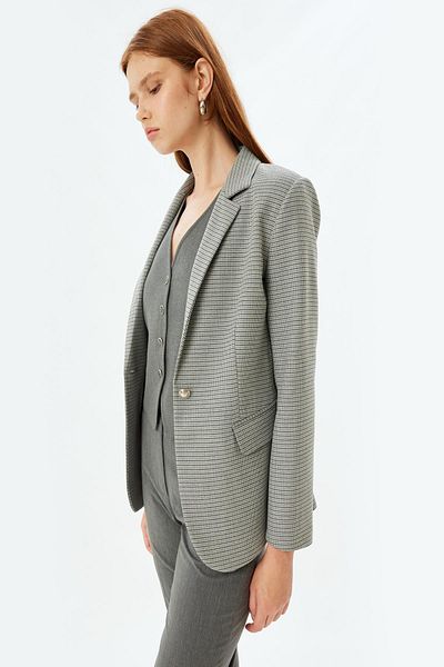 Koton Gray Plaid Women's Jacket 5Wak50154Uw
