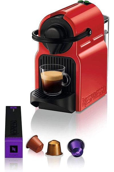 Nespresso Inissia coffee machine Bundle with Aeroccino 3 by Nespresso, Red - UAE Version