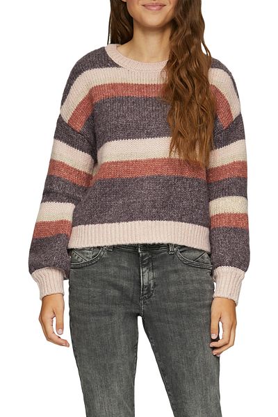 QS by s.Oliver Weicher Strickpullover – Rundhalsausschnitt, Streifen, mehrfarbig