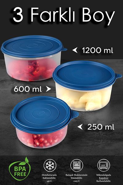 Meleni Home 14-Piece Dark Blue Round Food Storage Set - 8X250 4X600 2X1200Ml Food Container