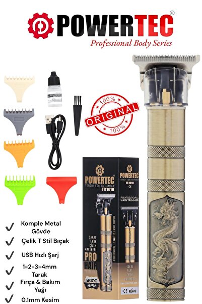 POWERTEC TR-1010 Profesyonel Usb Şarjlı Lazer Öncesi Tüm Vücut Sakal Ense Tıraş ve Çizim Makinesi