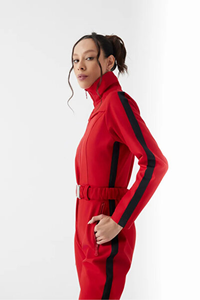 Öykü Lora Red Siyah Desenli Ski Suit (KAYAK TULUMU)
