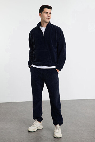 Trendyol Collection Σετ αθλητικής φόρμας Navy Blue Anti-pilling Oversize Fleece - TMNAW25EM00002