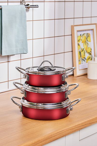 Karaca Burgundy Fire Enamel 6 Piece Omelet Sahan Set