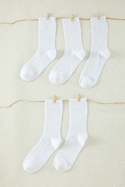 Trendyol Collection Pack of 5 White Cotton Textured Socks - College, Tennis, Medium Size TMNSS24CO00006