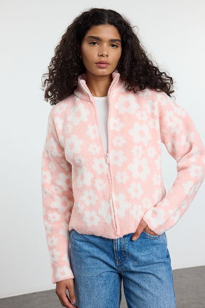 Trendyol Collection Pink Boucle Jacket Look Knitwear Cardigan Twoaw25Hi00262