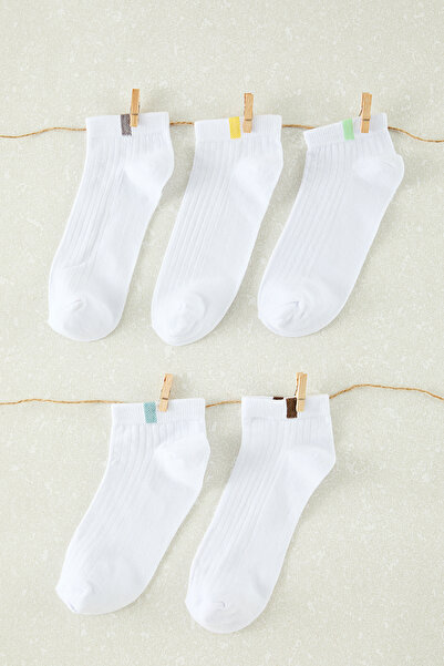 Trendyol Collection 5 db fehér pamut textúrájú csomag – kontraszt színű csizma zokni TMNSS24CO00001