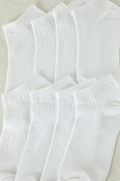 Trendyol Collection Set of 8 Unisex White Cotton Booties Socks - Tedaw25Co00005