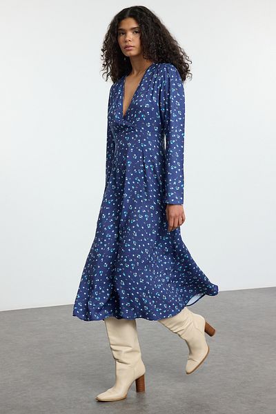 Trendyol Collection Rochie midi albastră în linie A - țesută, TWOAW25EL00277