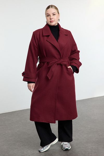 Trendyol Curve Palton lung din amestec de lână, cu croială obișnuită, cu guler larg TBBAW25DD00011