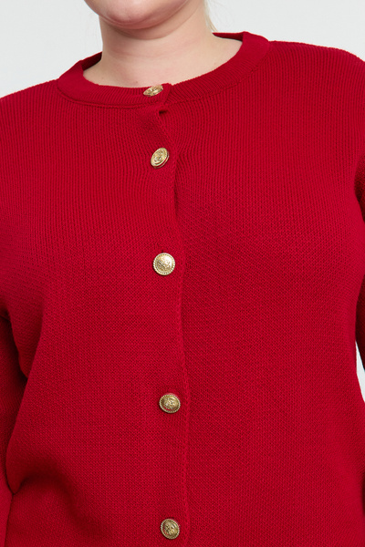 Trendyol Curve Red Crew Neck Buttoned Knitwear Cardigan Tbbaw25Av00013