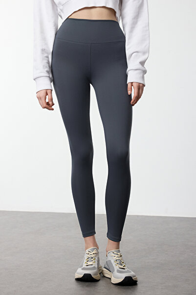 Trendyol Collection Reflective Print Anthracite Soft Sports Leggings - Brushed, Full Length Thmaw25Ty00020
