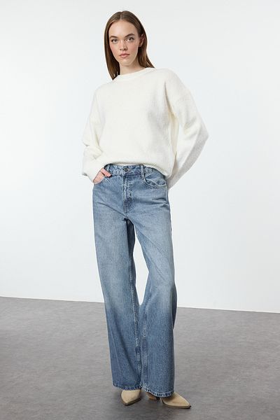 Trendyol Collection Ecru*001 Wide Fit - Boucle Striped Knitwear Sweater Twoaw23Kz01863