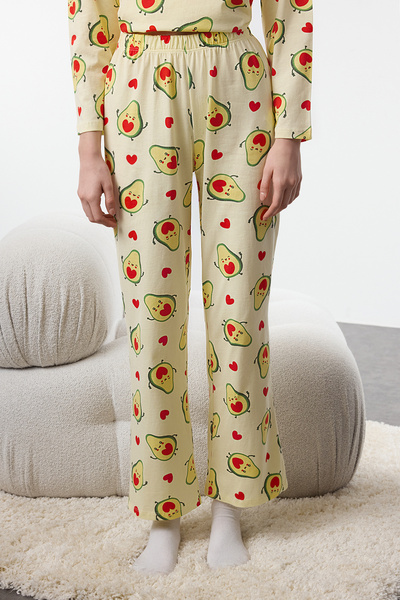 Trendyol Collection Green-Multicolor 100% Cotton Avocado and Heart Knitted Pajamas Set Thmaw25Pt00078