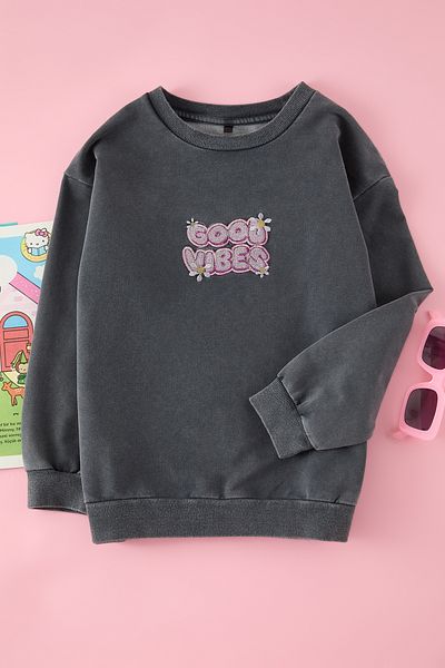 TRENDYOLKIDS Gray Girl Printed Knitted Sweatshirt Tkdaw25Sw00131